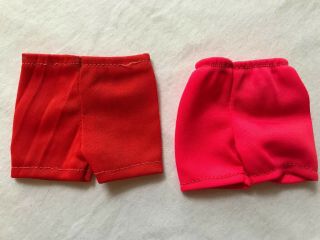 Vintage 1970 - 1974 Ken Doll Clothes - 2 Prs Red Tricot Swim Trunks.  Hong Kong