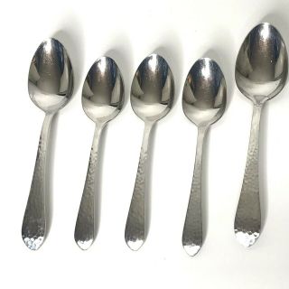 Reed Barton Hammered Antique 18/8 Spoons 2 Tablespoons 3 Teaspoons