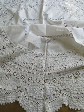 Antique Tape Lace Tablecloth 52 " Round Wedding White Handmade Vintage