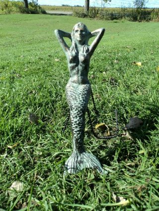 Vintage Rustic Heavy Cast Iron Rare Mermaid Nautical Statue Ocean Decor