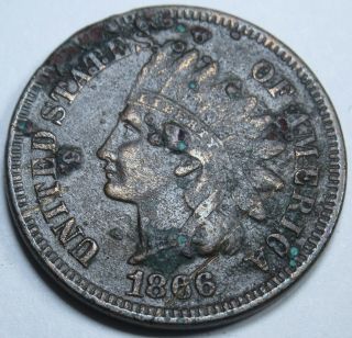 1866 Vf Detail Us Indian Head Penny Cent Antique U.  S.  Currency Coin Old Money