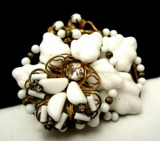 Rare Vintage 2 - 1/4” Signed Miriam Haskell Goldtone Milk Glass Brooch Pin A66