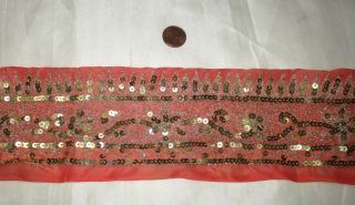 Vintage Antique Border Sari Trim Lace Rare Old Sequins,  Embroidered,  Gold Abe6b