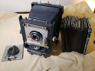- - - Rare 4x5 " Brand Camera Co.  Antique,  2 Lenses,  9 Film Holders