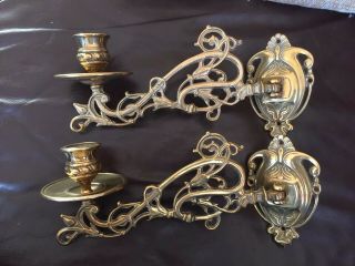 Matching Pair Vintage Brass Candlestick Wall Sconces Piano Nouveau Style