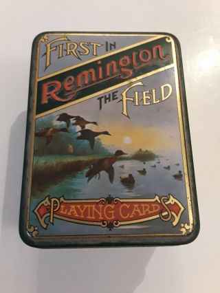 Remington First In The Field Playing Cards Metal Tin Decks Unplayed Vintage Rare