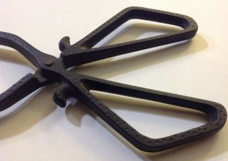 Vintage Solid Cast Iron Fireplace Log Grabber Tongs Scissor Style Two Handles 2