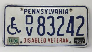 Rare 1997 Pennsylvania Disabled Veteran State Vehicle License Plate