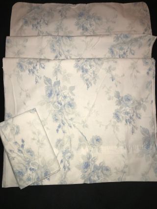 Rare Vintage Ralph Lauren Faye Floral Blue Pair Std Pillowcases Made In Usa