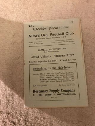 Rare 1949 Alford United V Skegness Fa Cup Extra Preliminary Round Programme