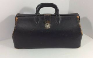 Black Cow Hide Top Grain Leather Medical Doctors Bag Kruse 16 25 Vintage Antique