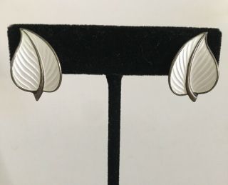 Rare Vintage Aksel Holmsen Made In Norway Sterling Silver Enamel Leaf Earrings