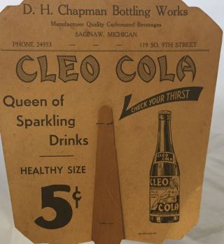 Rare Vintage 1935 Cleo Cola Advertising Fan In