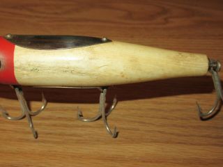 Vintage Pflueger Mustang Minnow Antique Fishing Lure Red Head White Wood 3