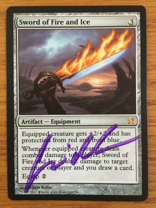 Mtg 1x Sword Of Fire And Ice X1 Modern Masters Mythic Rare Signed Chris Rahn Lp