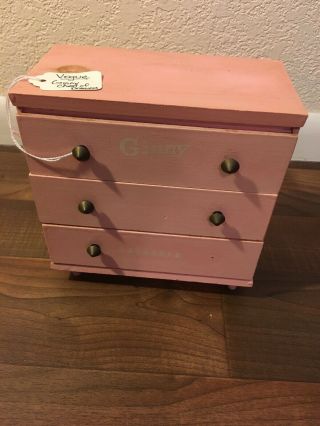 Vintage 1950’s Vogue Ginny Doll Furniture Dresser Pink Chest Of Drawers 1957