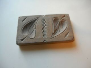 Antique Hand Carved " Double Leaf " Butter Stamp.  Butter Mold / Press