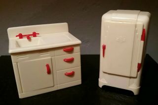 Vtg 50s Renwal Plastic Dollhouse Furniture Kitchen Stove Refrigerator Frigidaire