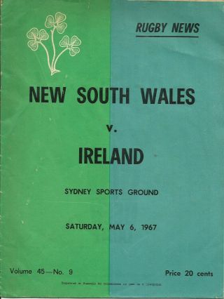 6.  5.  1967 South Wales V Ireland,  Sydney Sports Ground,  Rare