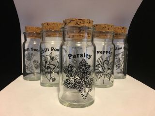 6 Vintage Antique Glass Apothecary Spice Jars With Cork Tops - Wheaton