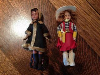 2 Small Vintage Sleeping Eye Dolls Cowgirl And Eskimo