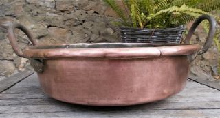 Copper Jam Pan,  Antique,  French,  Plant Holder,  Iron Handle 40 Cms Diam.