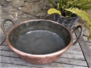 copper jam pan,  antique,  french,  plant holder,  iron handle 40 cms diam. 2