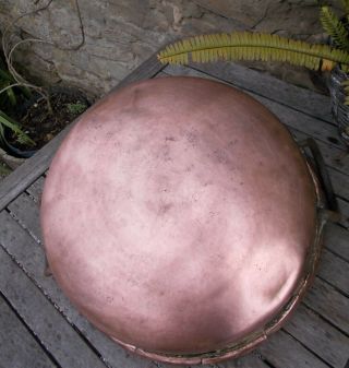 copper jam pan,  antique,  french,  plant holder,  iron handle 40 cms diam. 3