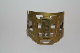 Ric Mexico Brass Cuff Bracelet Vintage Aztec Influence Warrior Motif Rare