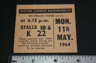 Rare Rolling Stones Ticket From The Winter Gardens Bournemouth May 1964