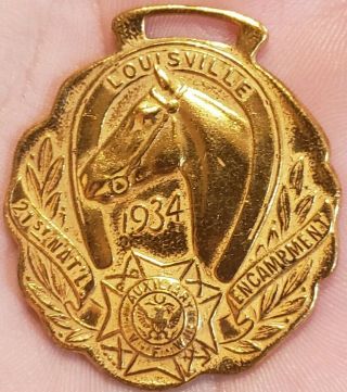 Rare 1934 Louisville Kentucky Vfw Auxiliary Horse Horseshoe Good Luck Medal Fob