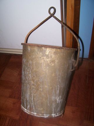 Vintage Antique Metal Well Water Bucket W/ Loop Handle