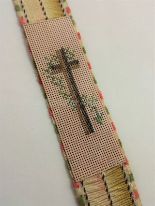 1830 Antique Paper Punch Sampler Bible Cross Bookmark Silk Ribbon