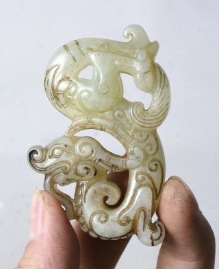 2.  6 " Good China " Hong Shan " Culture Old Jade Carved Dragon Beast " Gua Jian "