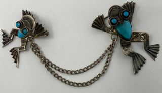 Rare Fred Harvey Era Navajo Vintage Sterling Silver Turquoise Frog Pin Brooches