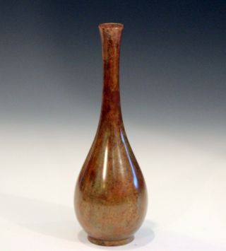 Vintage Bronze Old Japanese Dark Patinated Verdigris Long Neck Bottle Vase