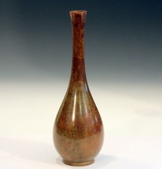 Vintage Bronze Old Japanese Dark Patinated Verdigris Long Neck Bottle Vase 3