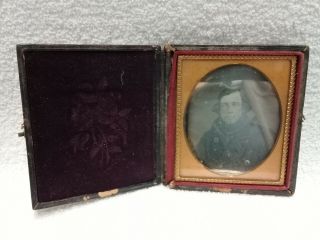 Antique 1/6 Plate Daguerreotype Photographic Image Of Man With Case