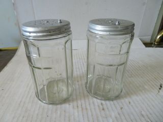 2 Antique Hoosier Cabinet Ribbed Glass Jar Shakers Salt / Pepper Or Spice 4 - 1/2 "