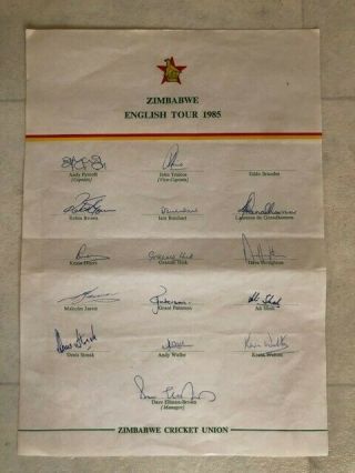 Zimbabwe Tour 1985 - Very Rare Official Sheet - Signed X 15 - Traicos,  Duers Etc