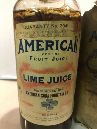 AMERICAN SODA FOUNTAIN CO LIME JUICE SYRUP ANTIQUE BOTTLE PHARMACY APOTHECARY 2