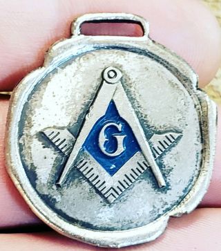 Rare Early 1900s Silver Tone Masonic Freemason Square And Compass Medal Fob Look
