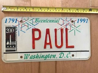 1991 District Of Columbia Washington Dc License Plate Paul Rare Bicentennial