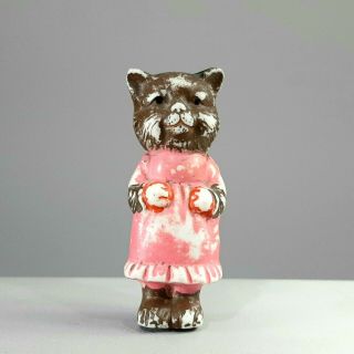 Antique 3 " Mini Bisque Kitty Cat In Dress Made In Japan Tiny Hand Painted Small