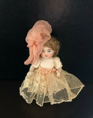 Antique Germany Porcelain Bisque Baby Doll With Mohair And Movable Arms