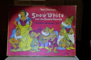 Very Rare Vintage Walt Disney Snow White And Seven Dwarfs Picture Printing Set