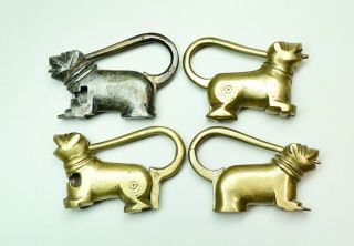4 Vintage Brass Bronze Dog Shar Pei Or Lion Padlock Locks Nepal No Keys