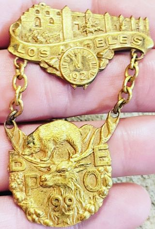 Rare Vintage 1921 Los Angeles Bpoe Elks Figural Beal Fraternal Medal Badge Pin