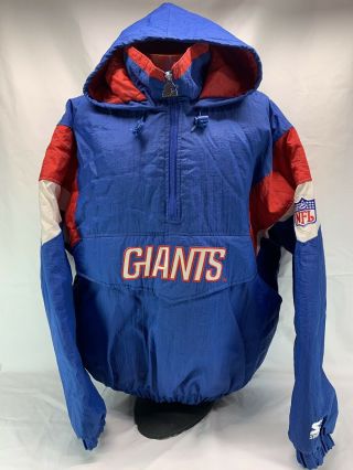 Rare Vintage York Giants Starter Jacket Pull Over 1/4 Zip - Men 