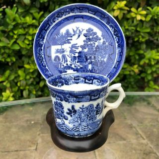 Antique Blue Willow Cup And Saucer C.  1876 - 1905 W.  A.  A.  Staffordshire England